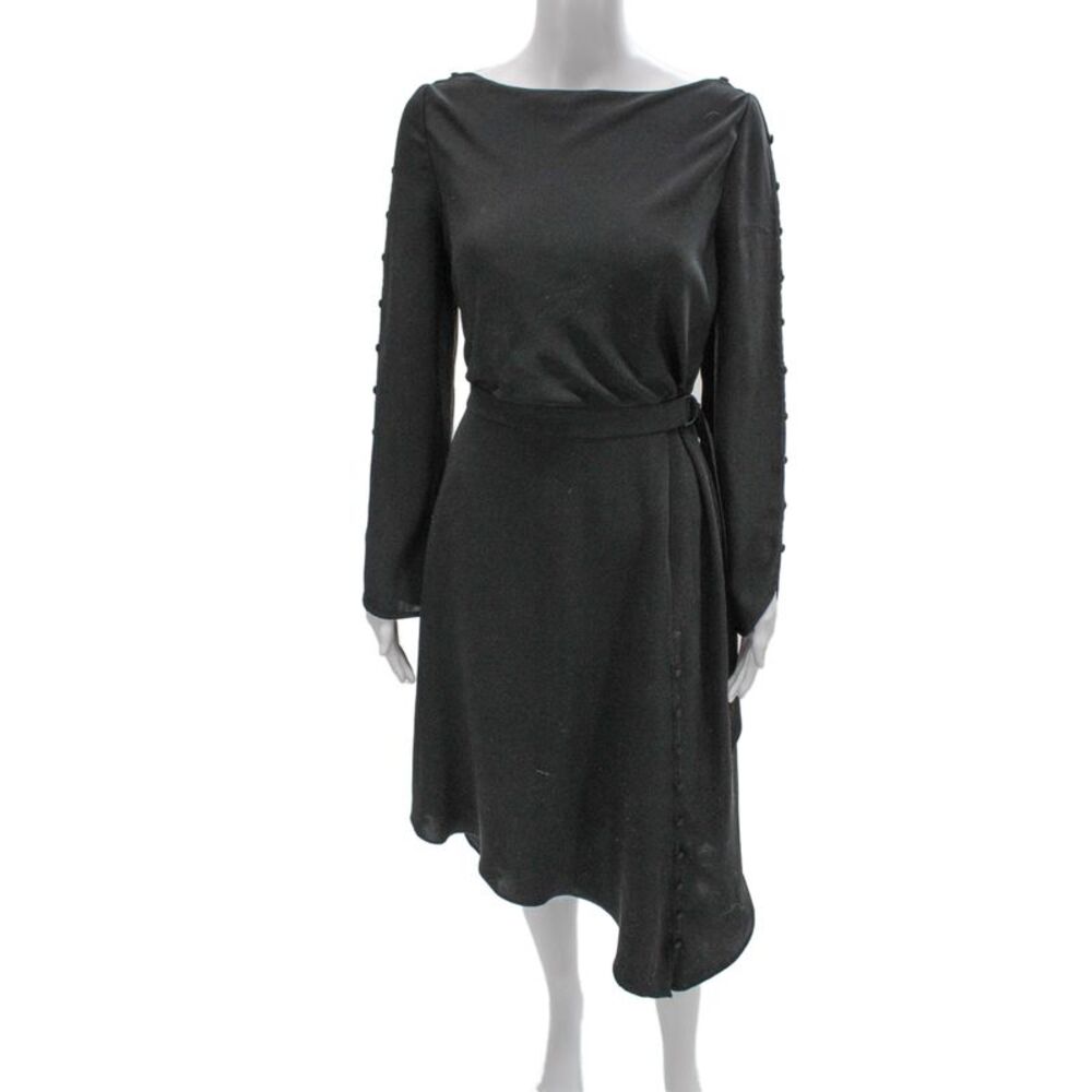 Karen Millen Women A-Line Dress Black Knee-Length Boat Neck Long Sleeve Size 8